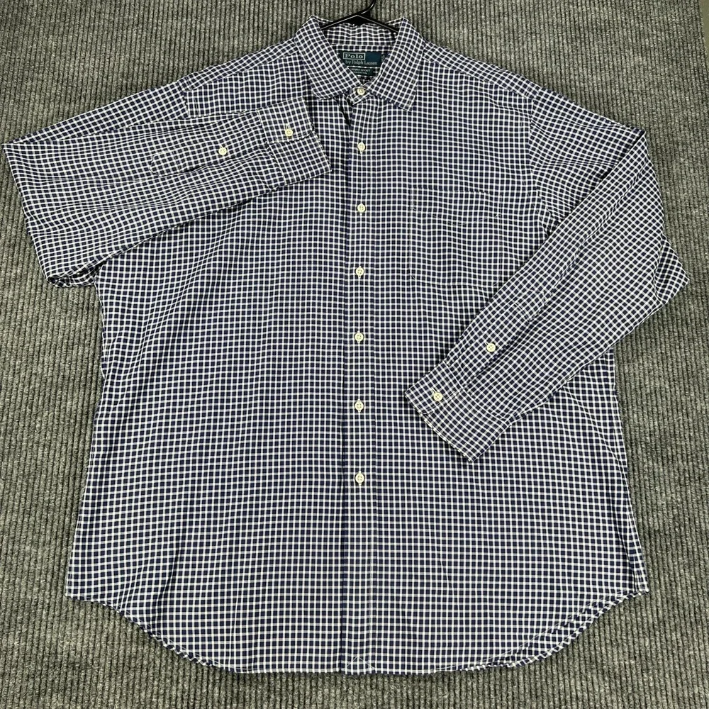 Polo Ralph Lauren Shirt Mens XL Blue Check Long Sleeve Button Up Curham Sport